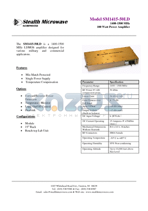 SM1415-50LD datasheet - 1400-1500 MHz 100 Watt Power Amplifier