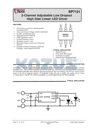 SP7121EK-LTR datasheet - 2-Channel Adjustable Low Dropout High Side Linear LED Driver