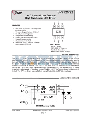 SP7120BEK-L/TR datasheet - 2 or 3 Channel Low Dropout High Side Linear LED Driver