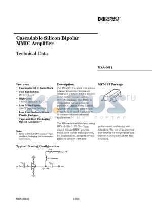 MSA-0611-TR1 datasheet - Cascadable Silicon Bipolar MMIC Amplifier