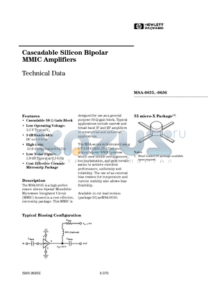 MSA-0636 datasheet - Cascadable Silicon Bipolar MMIC Amplifiers