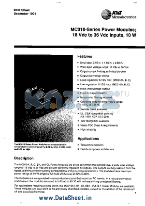 MC010BK1 datasheet - MC010-Series Power Modules 18 Vdc to 36 Vdc Inputs 10W