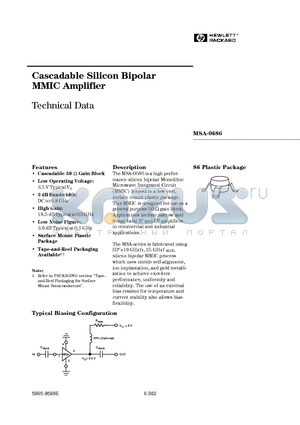 MSA-0686-BLK datasheet - Cascadable Silicon Bipolar MMIC Amplifier