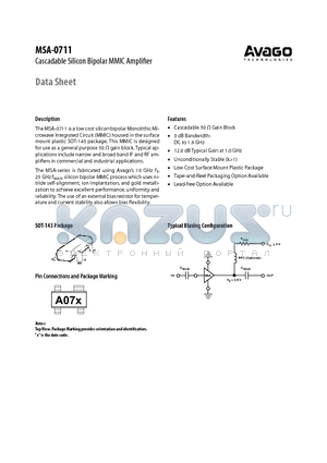 MSA-0711 datasheet - Cascadable Silicon Bipolar MMIC Amplifier