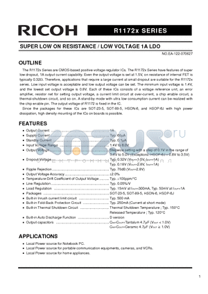 R1172N081A datasheet - SUPER LOW ON RESISTANCE / LOW VOLTAGE 1A LDO