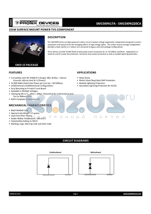 SM15KPA54CA datasheet - 15kW SURFACE MOUNT POWER TVS COMPONENT