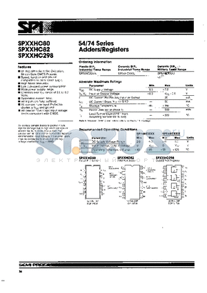SP74HC298 datasheet - 54/74 Series Adders Registers
