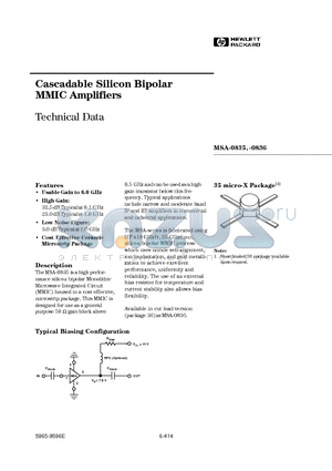 MSA-0836-BLK datasheet - Cascadable Silicon Bipolar MMIC Amplifiers