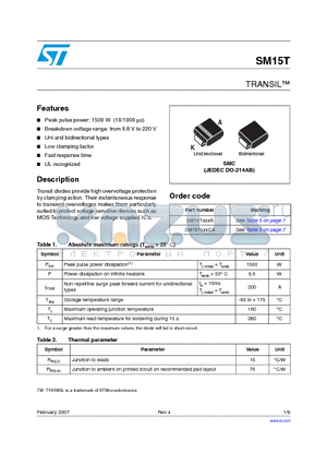 SM15T100A datasheet - TransilTM