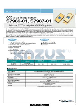 S7986-01 datasheet - CCD area image sensor Back-thinned FT-CCD for low-light-level NTSC B/W TV application