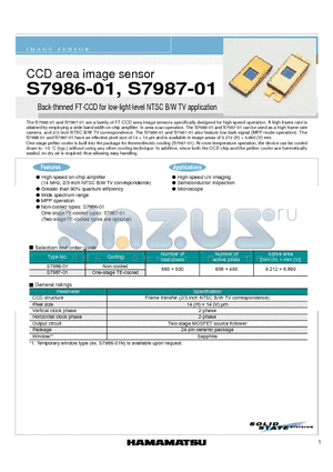 S7986-01 datasheet - CCD area image sensor Back-thinned FT-CCD for low-light-level NTSC B/W TV application