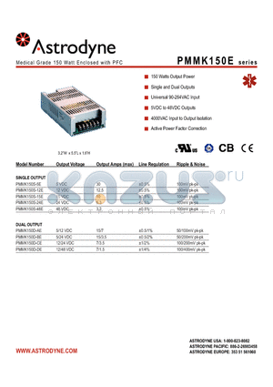 PMMK150D-AE datasheet - Medical Grade 150 Watt Enclosed with PFC