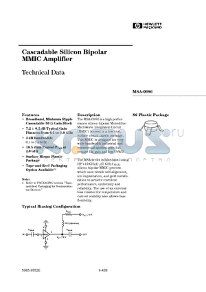 MSA-0986-TR1 datasheet - Cascadable Silicon Bipolar MMIC Amplifier