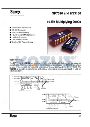 SP7516BN datasheet - 16-Bit Multiplying DACs