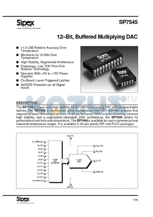 SP7545 datasheet - 12-Bit, Buffered Multiplying DAC