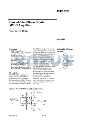 MSA-1023 datasheet - Cascadable Silicon Bipolar MMIC Amplifier