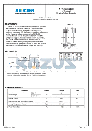 S79L05 datasheet - 3-Terminal Negative Voltage Regulator