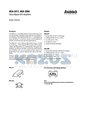 MSA-2011 datasheet - Silicon Bipolar RFIC Amplifiers