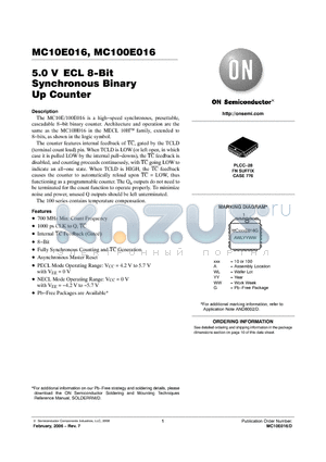 MC100E016FNG datasheet - 5.0 V ECL 8−Bit Synchronous Binary Up Counter