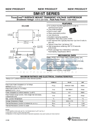 SM15T15A datasheet - TRANSZORB SURFACE MOUNT TRANSIENT VOLTAGE SUPPRESSOR