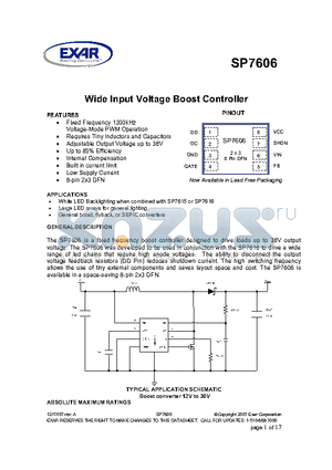 SP7606 datasheet - Wide Input Voltage Boost Controller