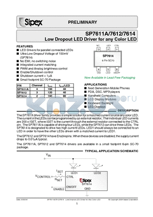 SP7611AEC6 datasheet - Low Dropout LED Driver for any Color LED