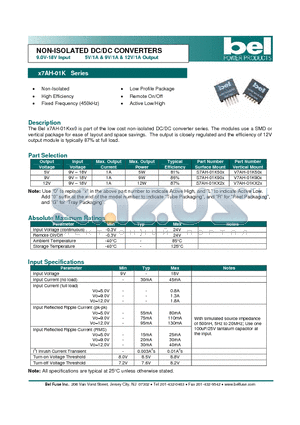 S7AH-01K90X datasheet - NON-ISOLATED DC/DC CONVERTERS 9.0V-18V Input 5V/1A & 9V/1A & 12V/1A Output