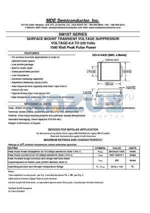 SM15T15CA datasheet - SURFACE MOUNT TRANSIENT VOLTAGE SUPPRESSOR