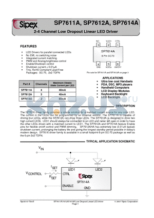 SP7611AEC6 datasheet - 2-4 Channel Low Dropout Linear LED Driver