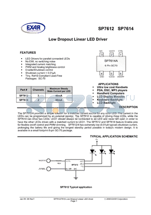 SP7612 datasheet - Low Dropout Linear LED Driver