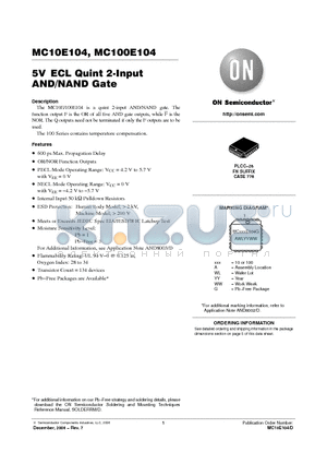 MC100E104FNR2G datasheet - 5V ECL Quint 2-Input AND/NAND Gate