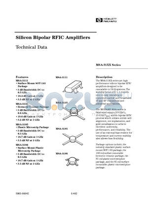 MSA-3111-TR1 datasheet - Silicon Bipolar RFIC Amplifiers