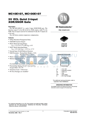 MC100E107FNR2G datasheet - 5V ECL Quint 2-Input XOR/XNOR Gate