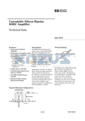 MSA-9970 datasheet - Cascadable Silicon Bipolar MMIC Amplifier