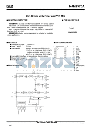 NJM2570AV datasheet - 75 Driver with Filter and Y/C MIX