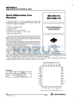 MC100E116 datasheet - QUINT DIFFERENTIAL LINE RECEIVER