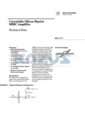 MSA1110 datasheet - Cascadable Silicon Bipolar MMIC Amplifier