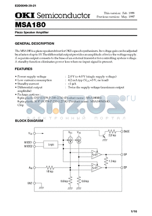 MSA180 datasheet - Piezo Speaker Amplifier