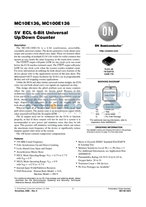 MC100E136 datasheet - 5VECL 6-Bit Universal Up/Down Counter