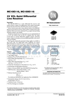 MC100E116FNR2G datasheet - 5V ECL Quint Differential Line Receiver