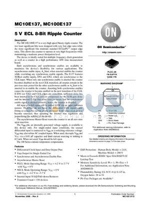 MC100E137FN datasheet - 5 VECL 8-Bit Ripple Counter