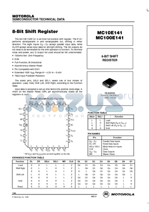 MC100E141 datasheet - 8-BIT SHIFT REGISTER