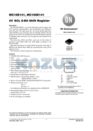 MC100E141FNR2 datasheet - 5V ECL 8-Bit Shift Register
