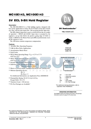 MC100E143FNR2 datasheet - 5V ECL 9-Bit Hold Register