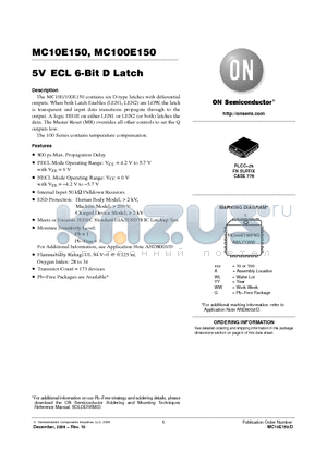 MC100E150FNR2G datasheet - 5V ECL 6-Bit D Latch