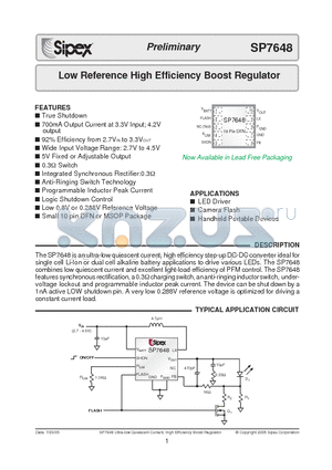 SP7648EU datasheet - Low Reference High Efficiency Boost Regulator