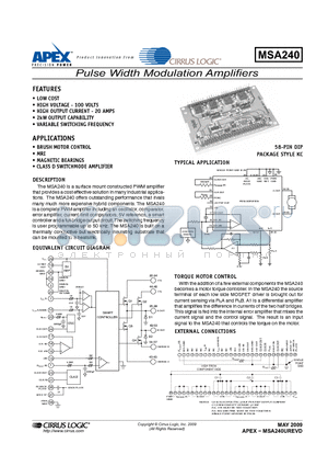 MSA240 datasheet - Pulse Width Modulation Amplifiers