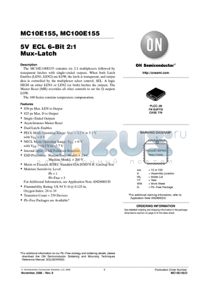 MC100E155 datasheet - 5V ECL 6−Bit 2:1 Mux−Latch