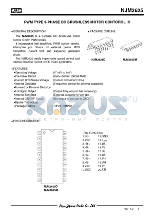 NJM2625D datasheet - PWM TYPE 3-PHASE DC BRUSHLESS MOTOR CONTOROL IC