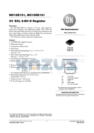 MC100E151FNR2 datasheet - 5V ECL 6-Bit D Register